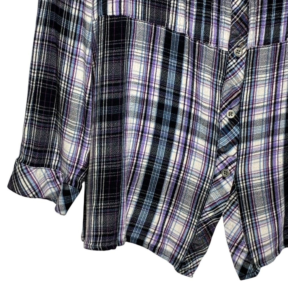 J Jill Womens XL Petite Plaid Top Blouse Button Front Blue Flannel Lumberjack - Picture 4 of 9